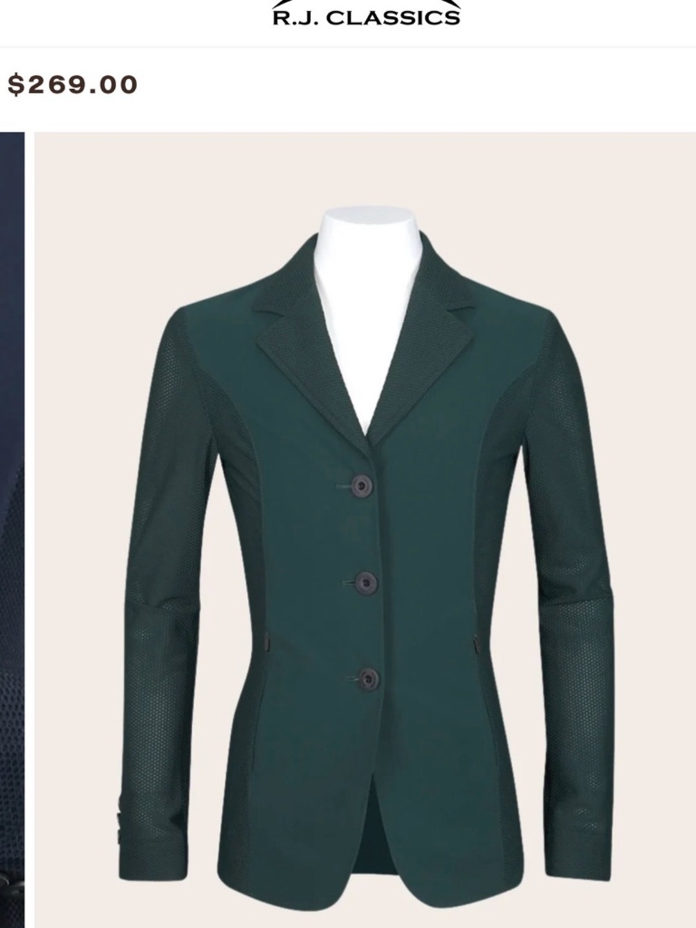 Equestrian show jacket RJ classics size youth 16 s (short)